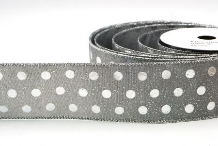 Silver/Gray Metallic Foil Polka Dots Wired Ribbon_KF8681G-50