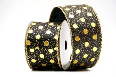 Gouden/Zwarte Metallic Folie Polka Dots Draadlint_KF8681G-53G