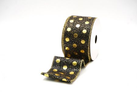 Gouden/Zwarte Metallic Folie Polka Dots Draadlint_KF8681G-53G