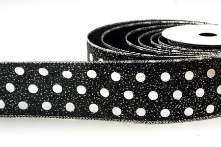 Silver/Black Metallic Foil Polka Dots Wired Ribbon_KF8681G-53