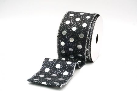 Silver/Black Metallic Foil Polka Dots Wired Ribbon_KF8681G-53