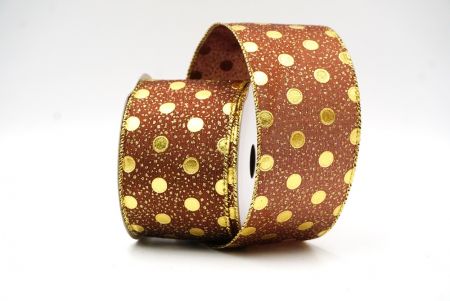 Gouden/Bruine Metallic Folie Polka Dots Draadlint_KF8681G-58