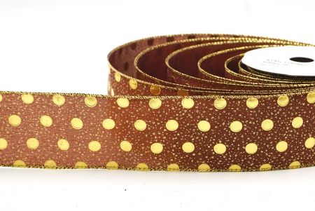 Gouden/Bruine Metallic Folie Polka Dots Draadlint_KF8681G-58