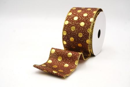 Aurum/Brown Metallicum Folium Polka Maculae Filum Ribbons_KF8681G-58