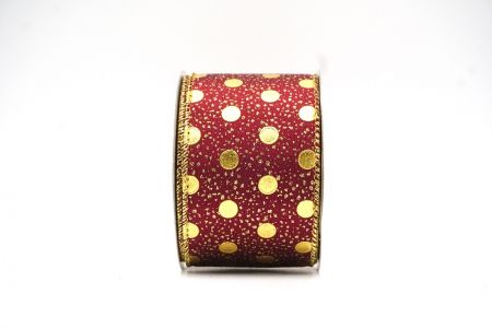 Burgundy Metallic Foil Polka Dots Wired Ribbon_KF8681G-8