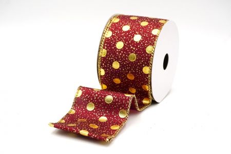 Burgundy Metallic Foil Polka Dots Wired Ribbon_KF8681G-8