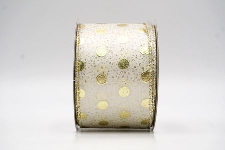 Cream White Metallic Foil Polka Dots Wired Ribbon_KF8681GV-2