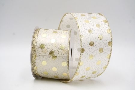 Cream White Metallic Foil Polka Dots Wired Ribbon_KF8681GV-2