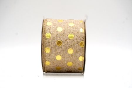 Natural Brown Metallic Foil Polka Dots Wired Ribbon_KF8683GC-14-183