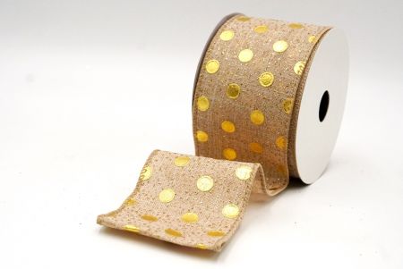 Natuurlijk Bruine Metallic Folie Polka Dots Draadlint_KF8683GC-14-183