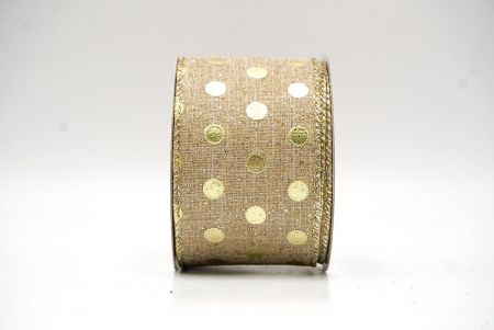 Light Brown Metallic Foil Polka Dots Wired Ribbon_KF8683GV-13