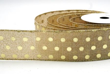 Light Brown Metallic Foil Polka Dots Wired Ribbon_KF8683GV-13