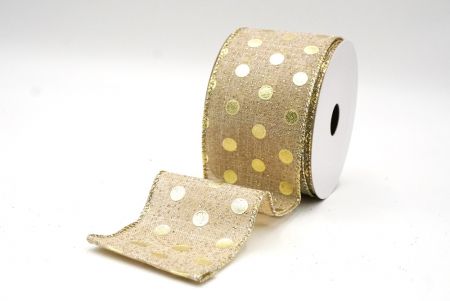 Light Brown Metallic Foil Polka Dots Wired Ribbon_KF8683GV-13