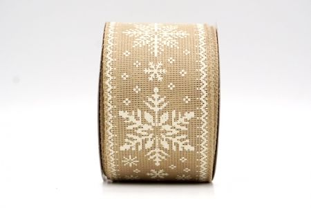 Khaki_Knit Printed Snowflakes Wired Ribbon_KF8684GC-13-183