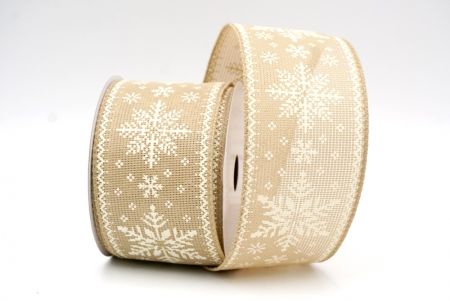 Khaki_Knit Printed Snowflakes Wired Ribbon_KF8684GC-13-183