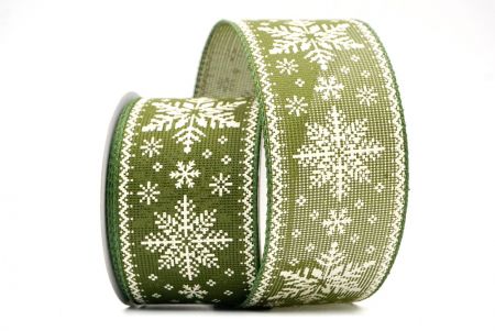 Ruban en fil imprimé flocons de neige tricoté vert_KF8684GC-3-127