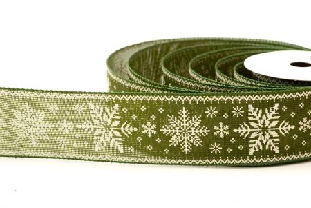 Ruban en fil imprimé flocons de neige tricoté vert_KF8684GC-3-127