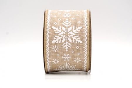 Khaki_Knit Printed Snowflakes Wired Ribbon_KF8685GC-13-183