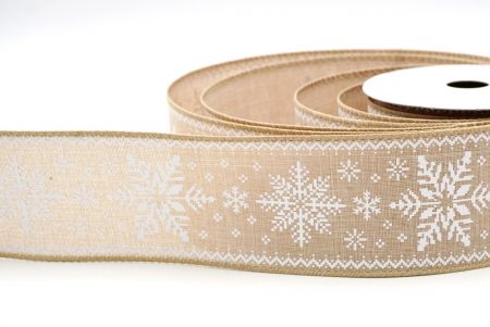 Khaki_Knit Printed Snowflakes Wired Ribbon_KF8685GC-13-183