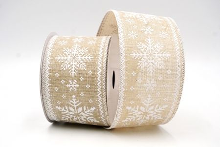 Natural_Knit Printed Snowflakes Wired Ribbon_KF8685GC-14-1