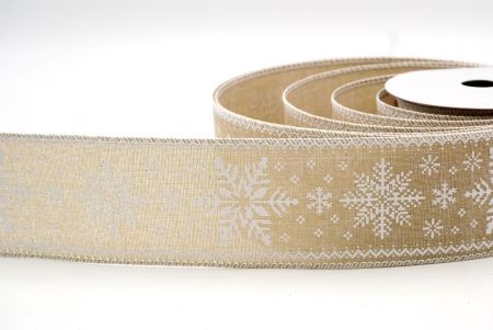 Natural_Knit Printed Snowflakes Wired Ribbon_KF8685GC-14-1