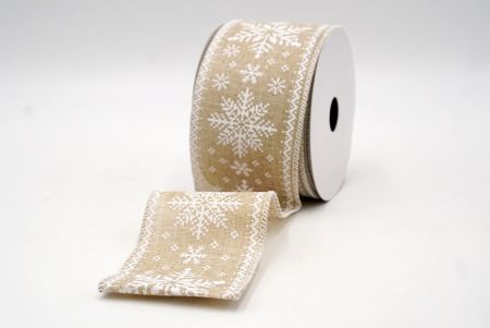 Natural_Knit Printed Snowflakes Wired Ribbon_KF8685GC-14-1