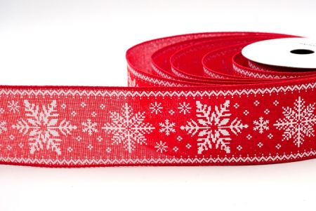 Ruban en fil imprimé flocons de neige tricoté rouge_KF8685GC-7-7