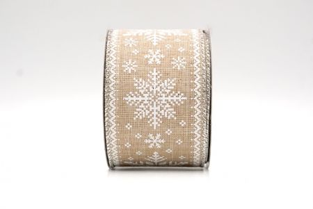 Khaki_Knit Printed Snowflakes Wired Ribbon_KF8686G-13