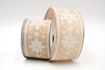 Khaki_Knit Printed Snowflakes Wired Ribbon_KF8686G-13