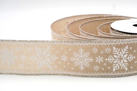 Khaki_Knit Printed Snowflakes Wired Ribbon_KF8686G-13