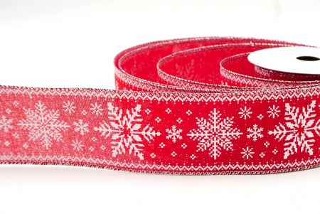 Red/Silver_Knit Printed Snowflakes Wired Ribbon_KF8686G-7