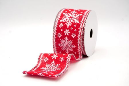 Red/Silver_Knit Printed Snowflakes Wired Ribbon_KF8686G-7