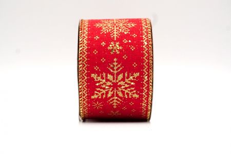 Red/Gold Glitter_Knit Printed Snowflakes Wired Ribbon_KF8688G-7