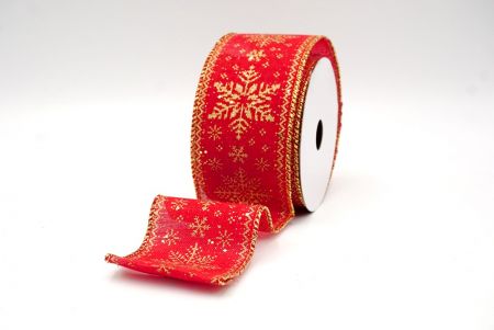 Red/Gold Glitter_Knit Printed Snowflakes Wired Ribbon_KF8688G-7