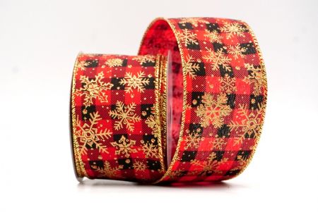 Zwart/Rood/Goud_Festief Geruit Sneeuwvlok Draadlint_KF8690G-7