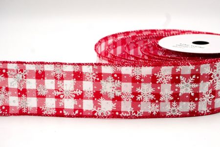 Red/White_Festive Plaid Snowflake Wired Ribbon_KF8691GC-7-7