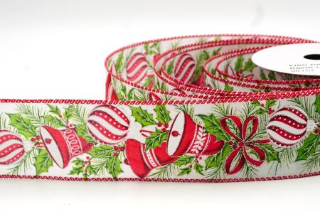 White/Red Festive Ornament & Bell Holiday Wired Ribbon_KF8692GC-1-7