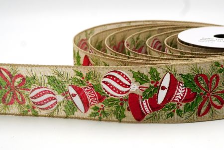 Natural Brown Festive Ornament & Bell Holiday Wired Ribbon_KF8695GC-13-183