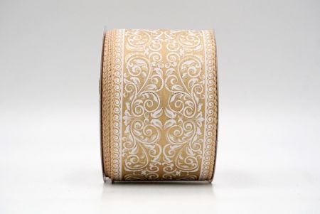 Khaki_Classic Damask Patterned Wired Ribbon_KF8704GC-13-166