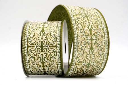 Fita de Arame com Padrão Damask Clássico Verde_Clássico KF8704GC-15-185