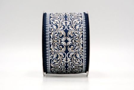 Navy Blue_Classic Damask Patterned Wired Ribbon_KF8704GC-4-4