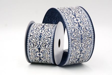 Navy Blue_Classic Damask Patterned Wired Ribbon_KF8704GC-4-4