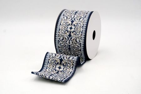 Navy Blue_Classic Damask Patterned Wired Ribbon_KF8704GC-4-4