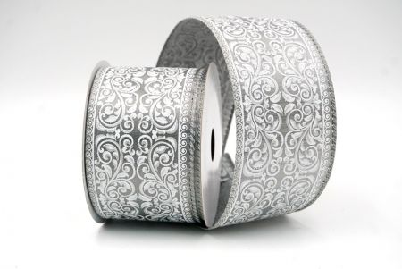 Gray_Classic Damask Patterned Wired Ribbon_KF8704GC-50-197