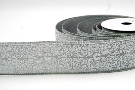 Gray_Classic Damask Patterned Wired Ribbon_KF8704GC-50-197