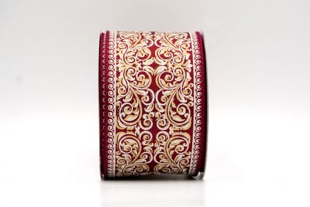 Burgundy_Classic Damask Patterned Wired Ribbon_KF8704GC-8-8