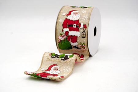 Khaki_Jolly Santa with Gifts Wired Ribbon_KF8705GC-13-183