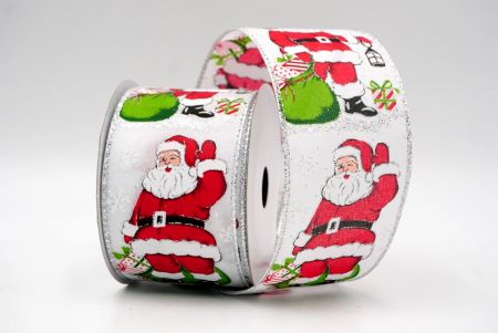 White_Jolly Santa with Gifts Wired Ribbon_KF8706G-1