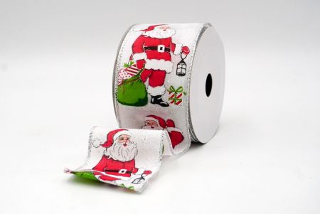 White_Jolly Santa with Gifts Wired Ribbon_KF8706G-1