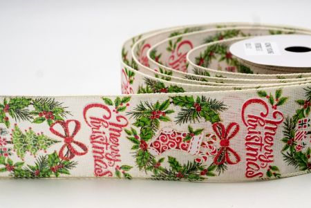 Couronne de Noël crème blanche et ruban câblé de chaussette de vacances_KF8708GC-2-2